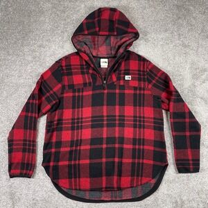 North Face Fleece Hoodie Womens Large Buffalo Plaid Quarter Zip Cozy Outdoors